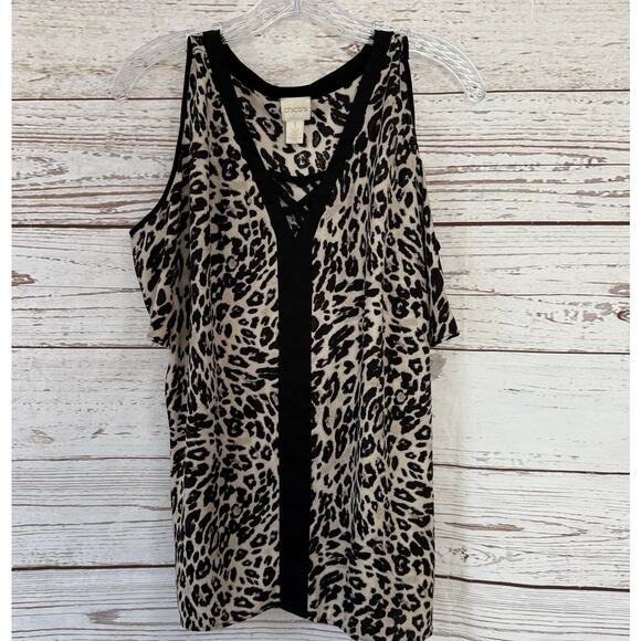 Chico's Women's Leopard Print Cold Shoulder Top Size 1 - Picture 1 of 10